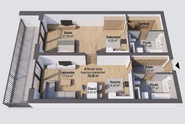 Eladó új építésű téglalakás, Budapest, VIII. kerület 2 szoba 70 m² 128.16 M Ft