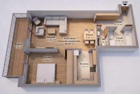 Eladó új építésű téglalakás, Budapest, VIII. kerület 2 szoba 65 m² 126.08 M Ft