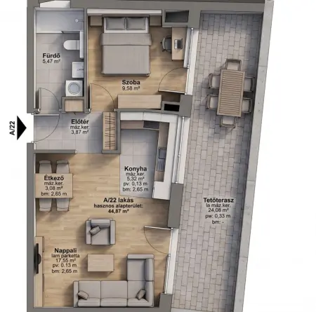 Eladó új építésű téglalakás, Budapest, VIII. kerület 2 szoba 45 m² 102.44 M Ft
