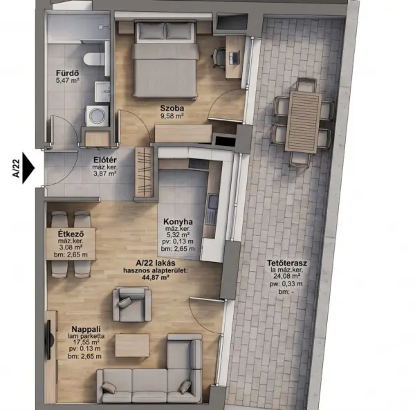 Eladó új építésű téglalakás, Budapest, VIII. kerület 2 szoba 45 m² 102.44 M Ft
