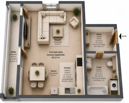 Eladó új építésű téglalakás, Budapest, VIII. kerület 1 szoba 40 m² 81.41 M Ft