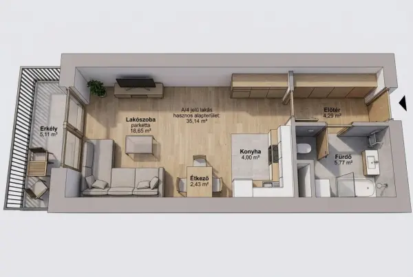 Eladó új építésű téglalakás, Budapest, VIII. kerület 1 szoba 35 m² 67.85 M Ft